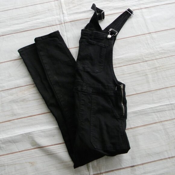J Crew Overalls Womens XS Black Denim Bib Stretch Work Wear Casual  SIDE ZIP - Picture 1 of 5